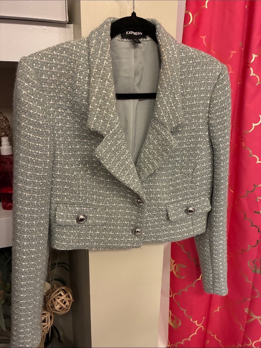 Express Mint Green Tweed Cropped Blazer Jacket